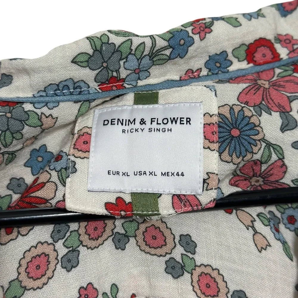 Denim & Flower Floal Print Camp Shirt Short Sleeve Button Up Men's Size XL